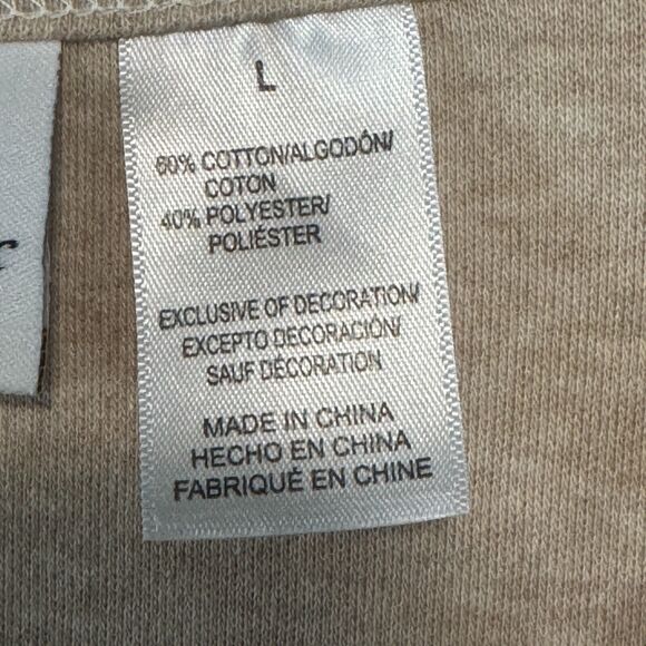 Alfred Dunner Blouse Womens L Tan White Scoop Neck Lace Embellished Long Sleeve - Picture 10 of 15